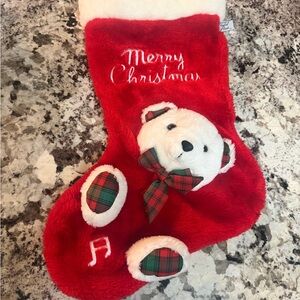 Vintage Festive Red Christmas Stocking with Bear